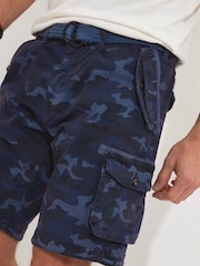 Joe Browns Blue Multi Pocket Knee Length Belted Relaxed Fit Camo Cargo Shorts - Image 4 of 5
