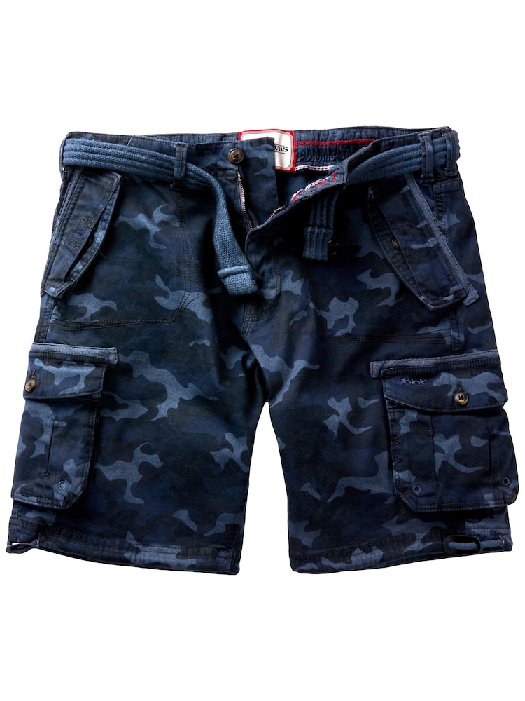 Joe Browns Blue Multi Pocket Knee Length Belted Relaxed Fit Camo Cargo Shorts - Image 5 of 5