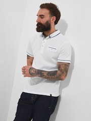 Joe Browns White Smart Floral Trim Short Sleeve 100% Cotton Polo Shirt - Image 1 of 5