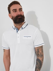 Joe Browns White Smart Floral Trim Short Sleeve 100% Cotton Polo Shirt - Image 4 of 5