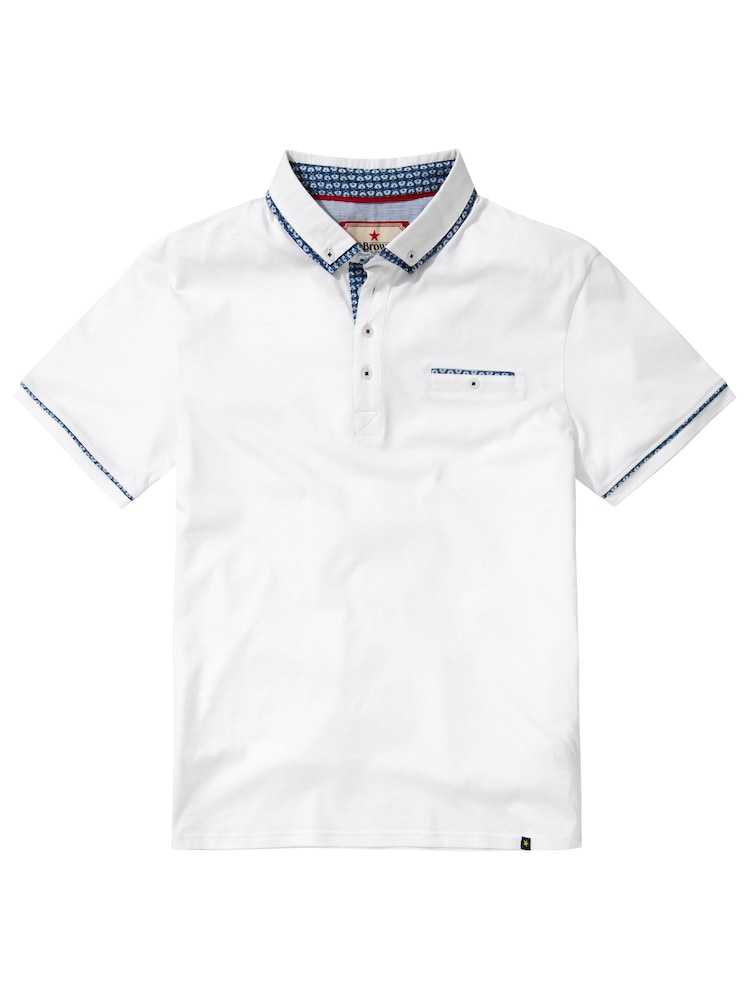 Joe Browns White Smart Floral Trim Short Sleeve 100% Cotton Polo Shirt - Image 5 of 5