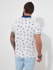 Joe Browns White Contrast Collar Bird Print Short Sleeve Polo Shirt - Image 3 of 5