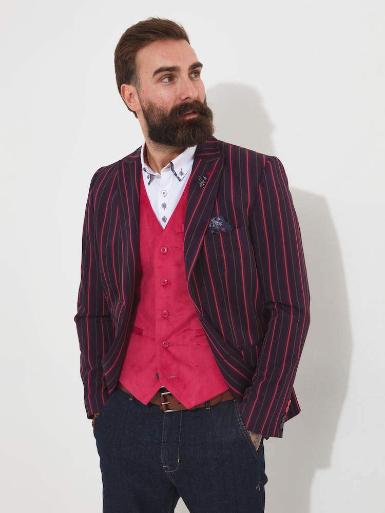 Joe Browns Maroon Statement Striped Regular Fit Suit Jacket Blazer with Contrast Lining - Image 1 of 5