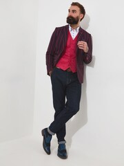 Joe Browns Maroon Statement Striped Regular Fit Suit Jacket Blazer with Contrast Lining - Image 2 of 5