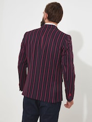 Joe Browns Maroon Statement Striped Regular Fit Suit Jacket Blazer with Contrast Lining - Image 3 of 5