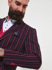 Joe Browns Maroon Statement Striped Regular Fit Suit Jacket Blazer with Contrast Lining - Image 4 of 5