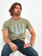 Joe Browns Green 100% Cotton Tonal Guitar Graphic Short Sleeve Crew Neck T-Shirt - Image 1 of 5