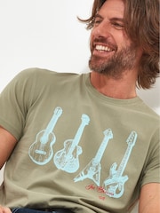 Joe Browns Green 100% Cotton Tonal Guitar Graphic Short Sleeve Crew Neck T-Shirt - Image 4 of 5