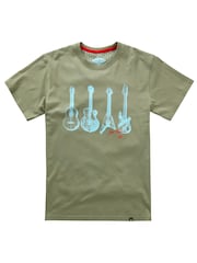 Joe Browns Green 100% Cotton Tonal Guitar Graphic Short Sleeve Crew Neck T-Shirt - Image 5 of 5