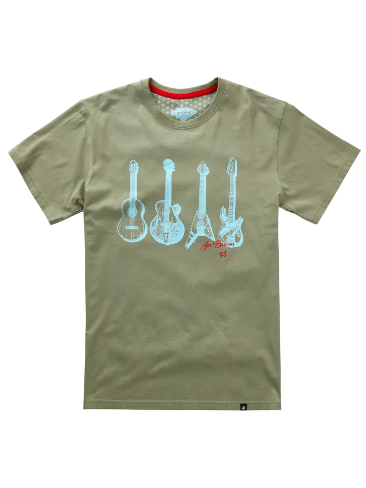 Joe Browns Green 100% Cotton Tonal Guitar Graphic Short Sleeve Crew Neck T-Shirt - Image 5 of 5 Joe Browns Green 100% Cotton Tonal Guitar Graphic Short Sleeve Crew Neck T-Shirt - Image 5 of 5