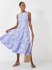 Crew Clothing Blue Relaxed Flared Floral Print 100% Cotton Dress - Image 1 of 5