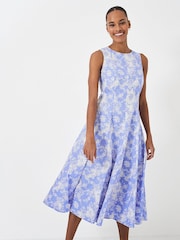 Crew Clothing Blue Relaxed Flared Floral Print 100% Cotton Dress - Image 4 of 5