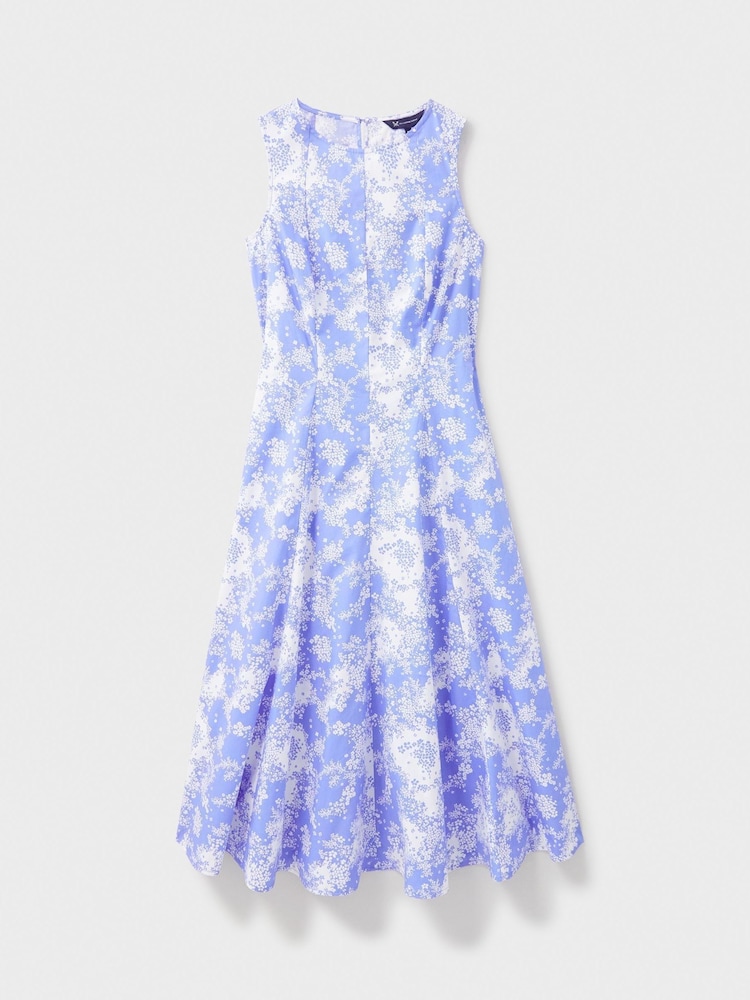 Crew Clothing Blue Relaxed Flared Floral Print 100% Cotton Dress - Image 5 of 5
