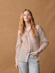 Blush Pink Sheer Textured Long Sleeve Shirt - Image 1 of 7