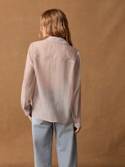 Blush Pink Sheer Textured Long Sleeve Shirt - Image 2 of 7