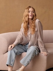 Blush Pink Sheer Textured Long Sleeve Shirt - Image 3 of 7