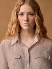 Blush Pink Sheer Textured Long Sleeve Shirt - Image 4 of 7