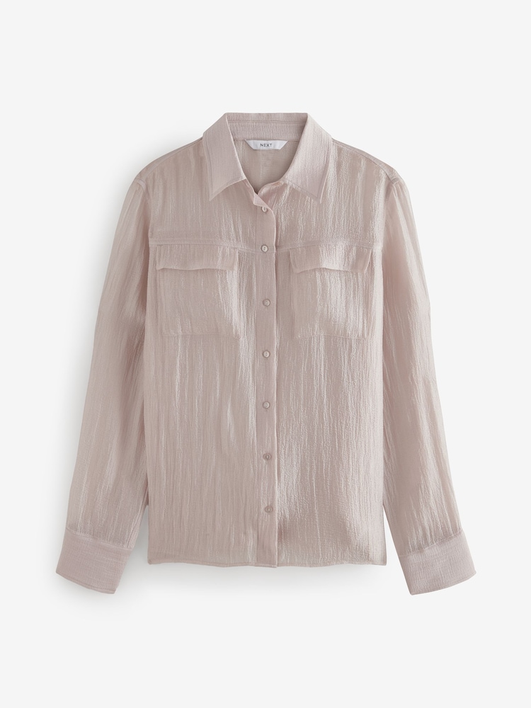 Blush Pink Sheer Textured Long Sleeve Shirt - Image 5 of 7