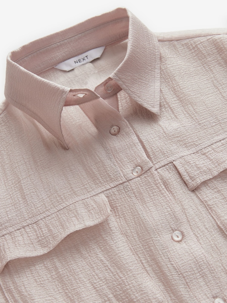 Blush Pink Sheer Textured Long Sleeve Shirt - Image 6 of 7