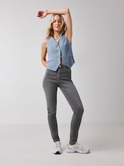 JD Williams Grey High Waist Supersoft Slim Leg Jeans - Image 1 of 4
