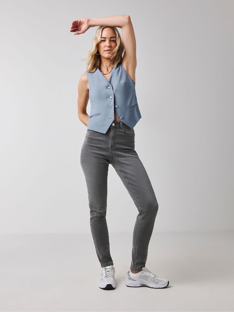 JD Williams Grey High Waist Supersoft Slim Leg Jeans - Image 1 of 4
