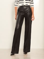 Lipsy Black Petite Faux Leather Tailored Wide Trousers - Image 1 of 4