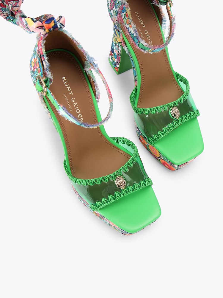 Kurt Geiger London Green Floral Vinyl Tie Platform Sandals - Image 4 of 4 Kurt Geiger London Green Floral Vinyl Tie Platform Sandals - Image 4 of 4
