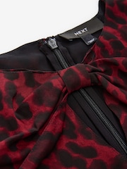 Red Animal Print Bow Neck Detail Long Sleeve Mini Dress - Image 7 of 7