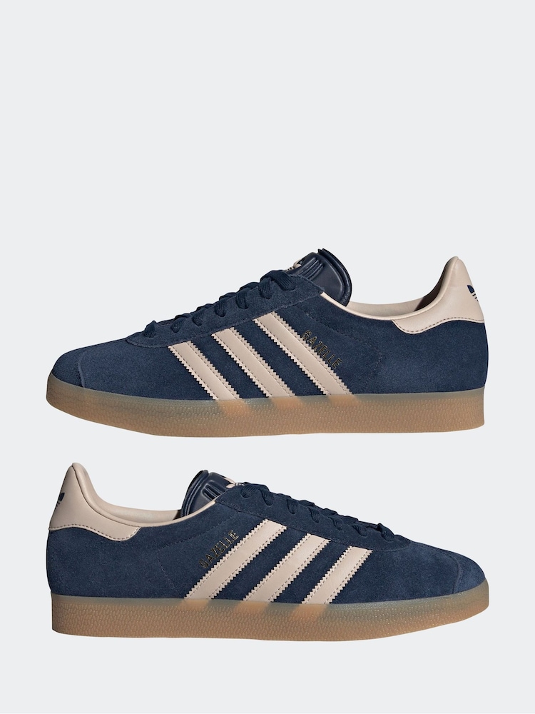 adidas Originals Navy/Pink Gazelle Trainers - Image 7 of 11