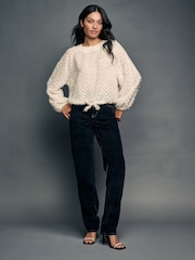 Ecru Cream Long Sleeve Textured Bubblehem Blouse - Image 2 of 7