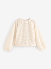 Ecru Cream Long Sleeve Textured Bubblehem Blouse - Image 5 of 7