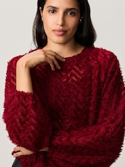 Burgundy Long Sleeve Textured Bubblehem Blouse - Image 1 of 9