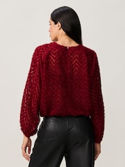 Burgundy Long Sleeve Textured Bubblehem Blouse - Image 3 of 9