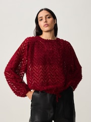 Burgundy Long Sleeve Textured Bubblehem Blouse - Image 4 of 9