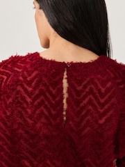 Burgundy Long Sleeve Textured Bubblehem Blouse - Image 6 of 9