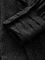 Black Textured Sparkle Long Sleeve Tie Neck Blouse - Image 8 of 8