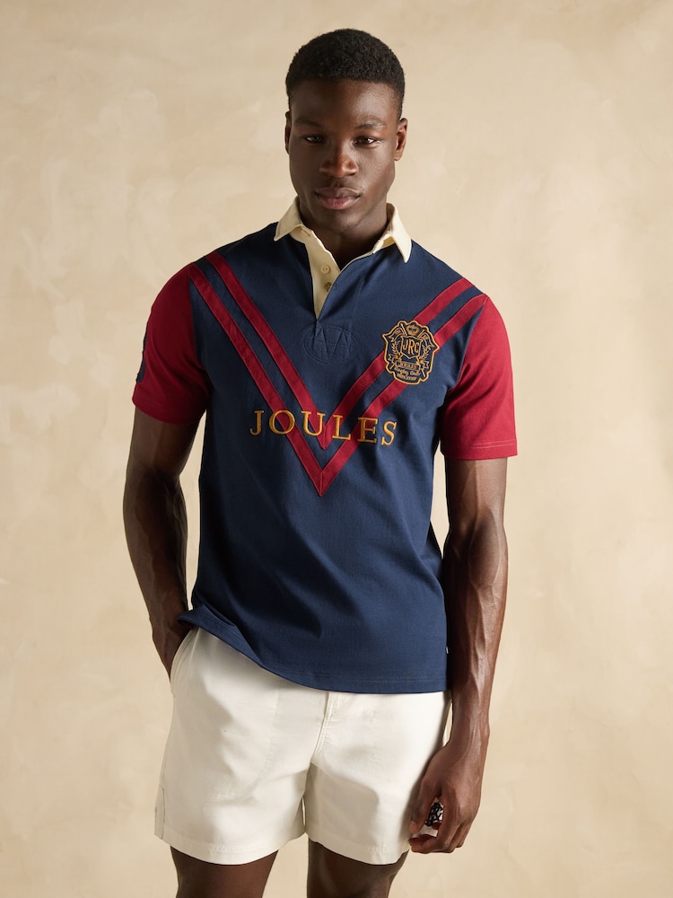 Azul marino/rojo - Joules Short Sleeve Rugby Club Shirt - Imagen 1 de 6