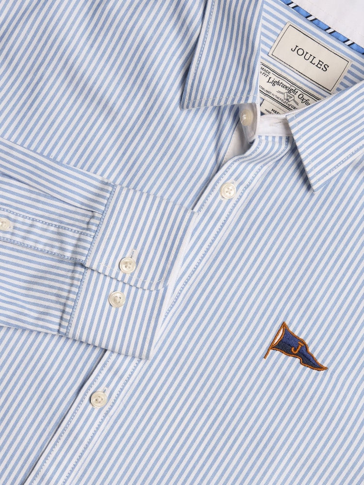 Joules Oxford Embellished Blue Stripe Long Sleeve Classic Fit Cotton Shirt - Image 1 of 8