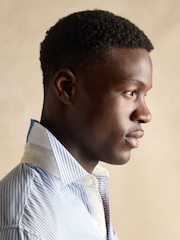 Joules Oxford Embellished Blue Stripe Long Sleeve Classic Fit Cotton Shirt - Image 4 of 8