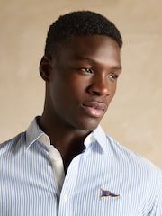 Joules Oxford Embellished Blue Stripe Long Sleeve Classic Fit Cotton Shirt - Image 7 of 8
