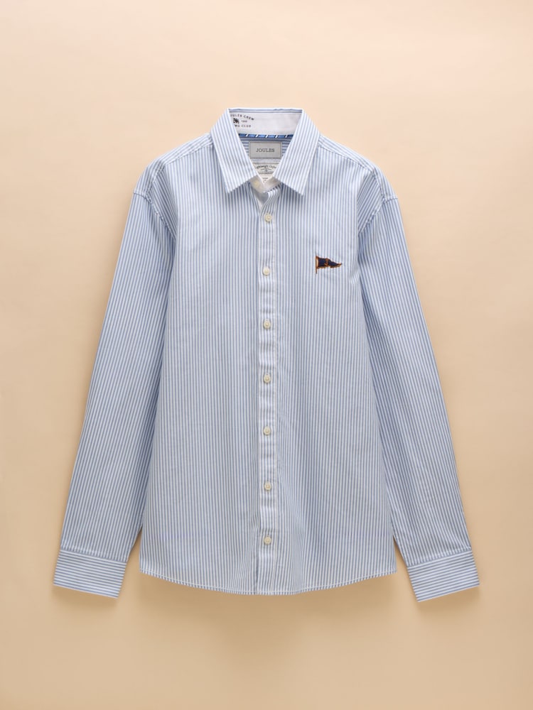 Joules Oxford Embellished Blue Stripe Long Sleeve Classic Fit Cotton Shirt - Image 8 of 8