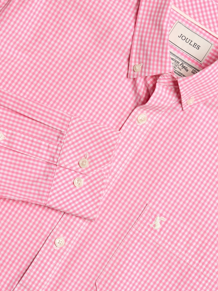 Joules Poplin Pink Gingham Check Classic Fit Shirt - Image 1 of 8