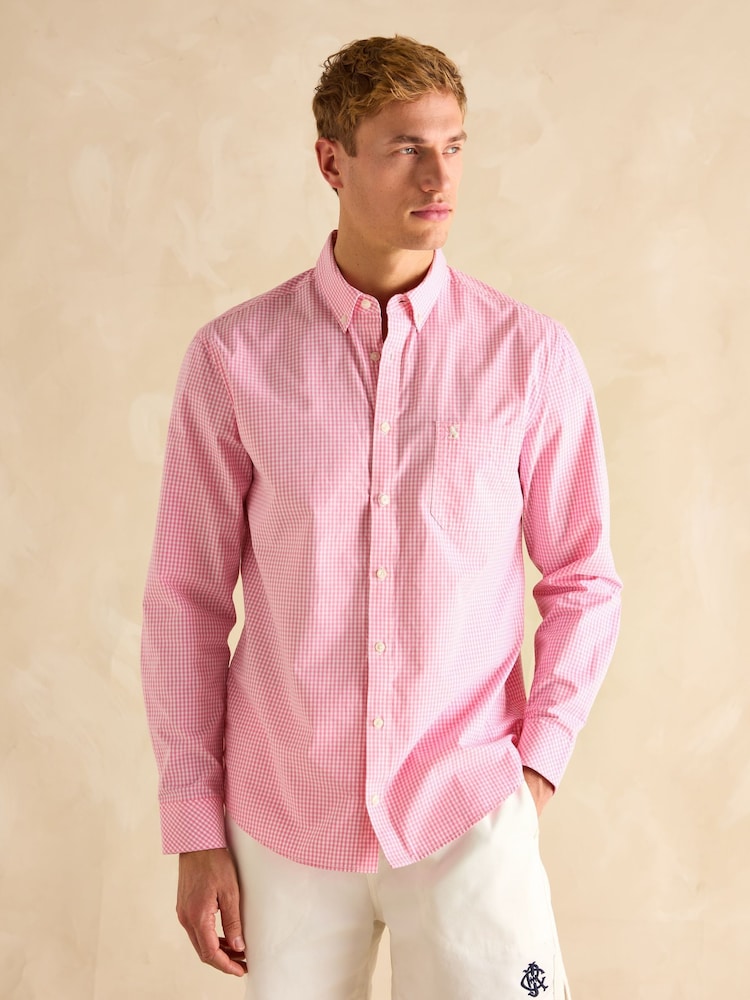 Joules Poplin Pink Gingham Check Classic Fit Shirt - Image 2 of 8