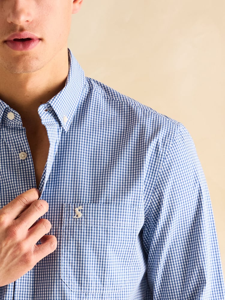 Joules Poplin Blue Gingham Check Classic Fit Shirt - Image 2 of 9