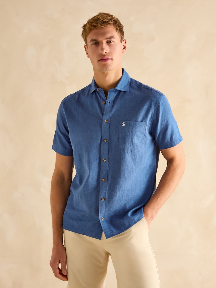 Синий - С коротким рукавом - Joules Linen Blend Shirt - Image 1 of 7