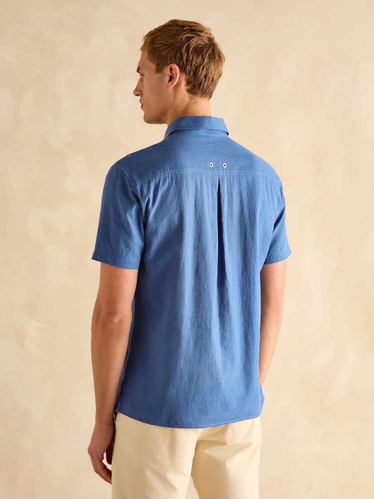 Joules Linen Blend Blue Short Sleeve Shirt - Image 3 of 7