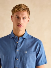 Синий - С коротким рукавом - Joules Linen Blend Shirt - Image 4 of 7