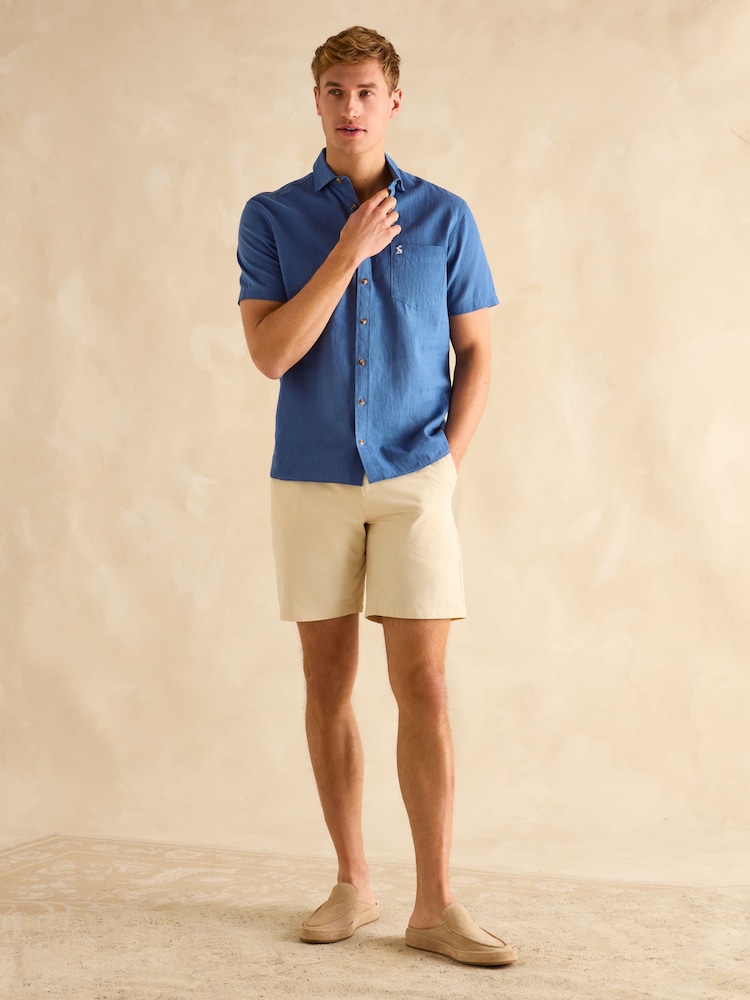 Joules Linen Blend Blue Short Sleeve Shirt - Image 4 of 7