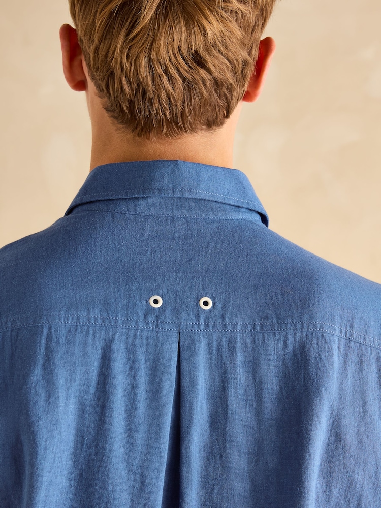Joules Linen Blend Blue Short Sleeve Shirt - Image 6 of 7