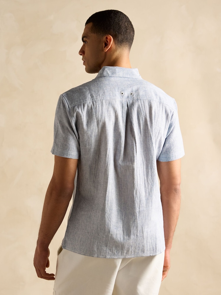Joules Linen Blend Blue Stripe Short Sleeve Shirt - Image 5 of 9